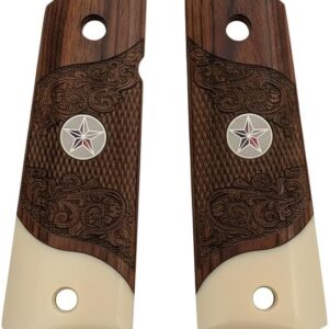 1911 Full Size Carved Rosewood Grips w/Acrylic Ivory Accent with Texas Star Medallion