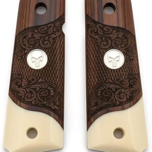 1911 Full Size Carved Rosewood Grips w/Acrylic Ivory Accent with Silver PunisherMedallion