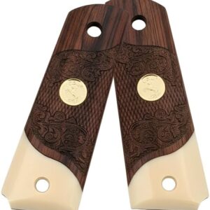 1911 Full Size Carved Rosewood Grips w/Acrylic Ivory Accent with Gold Colt HorseMedallion