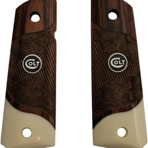 1911 Full Size Carved Rosewood Grips w/Acrylic Ivory Accent with Black Colt Medallion