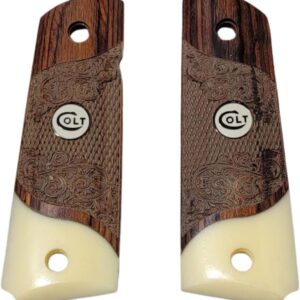 1911 Full Size Carved Rosewood Grips w/Acrylic Ivory Accent with White Colt Medallion
