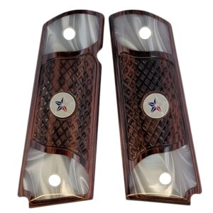 1911 Full Size
  Checkered Rosewood Grips with Acrylic Pearl with Texas Star Medallion