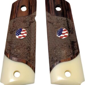 1911 Full Size Carved Rosewood Grips w/Acrylic Ivory Accent with American FlagMedallion