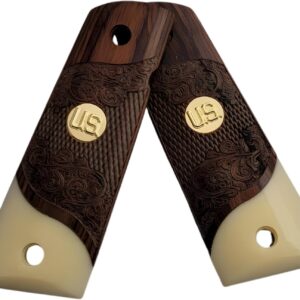 1911 Full Size Carved Rosewood Grips w/Acrylic Ivory Accent with Gold U.S. Medallion