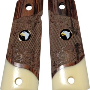 1911 Full Size Carved Rosewood Grips w/Acrylic Ivory Accent with Screaming EagleMedallion