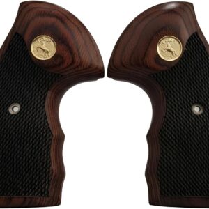 Colt Python Rosewood with Checkering Grips with a Gold Medallion With a Rearing Horsefor Colt Python 2020, Colt 2021 Anaconda