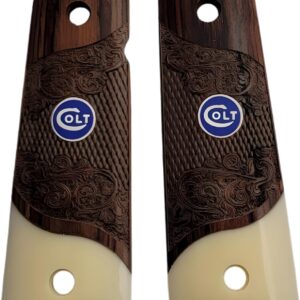 1911 Full Size Carved Rosewood Grips w/Acrylic Ivory Accent with Blue Colt Medallion
