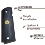 Best 1911 Full Size Rosewood Grips Gold Horse Medallion installed on Colt Government Model