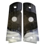 Carved Black Rosewood 1911 Grips with acrylic pearl accent and inlaid silver Punisher medallion, full size for Colt Government, Kimber, Springfield, and 1911 Government-model clones