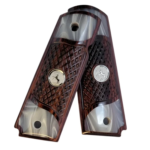 Checkered Rosewood Pearl Grips Installed on 1911 Government Full Size