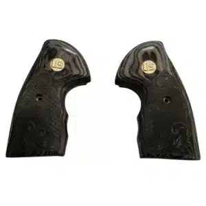 Colt Python grips with gold U.S. medallion on black rosewood with scrollwork and scale carving