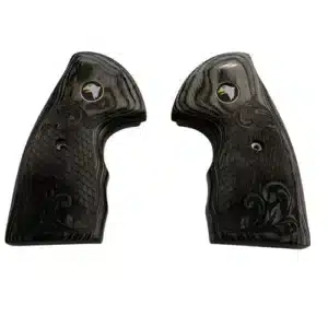 Colt Python wood grips in black rosewood with scrollwork and scale carving and screaming eagle medallion