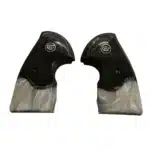 Colt Python wood grips in black rosewood with pearl acrylic inlay, black medallion, and silver COLT