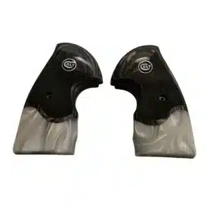 Colt Python wood grips in black rosewood with pearl acrylic inlay, black medallion, and silver COLT