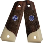 blue Colt medallion inlay on full size 1911 rosewood grip panels