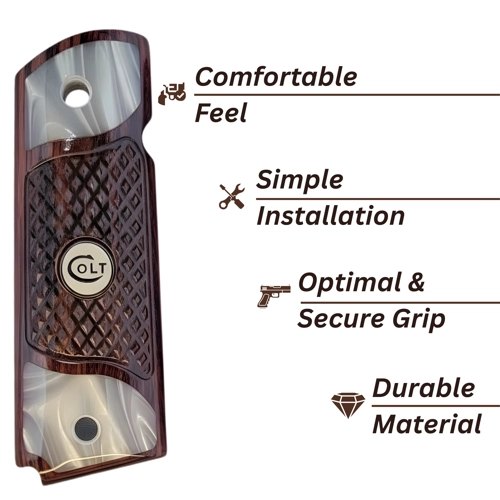 checkered 1911 grip panels rosewood with Colt medallion detail