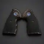 Colt Anaconda grips in black rosewood Dymondwood with checkering and blue Colt medallion