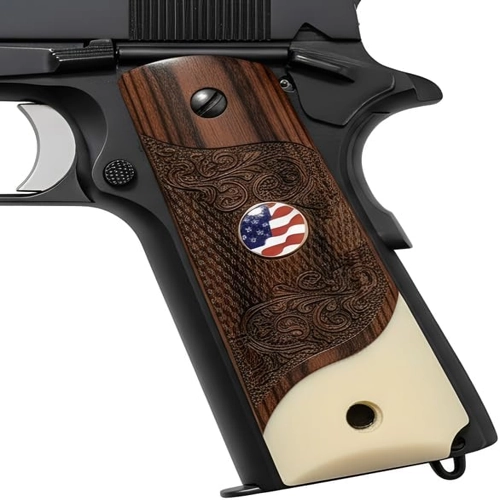 rosewood gun grips full size 1911 carved wood with American flag medallion