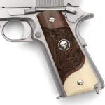 rosewood gun grips full size 1911 carved wood with black Punisher medallion