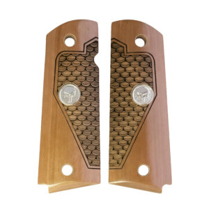 1911Full size Grips in
faux Mammoth Bark with Silver Punisher Medallion fits COLT and Most Clones