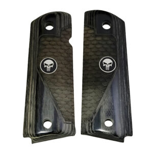 1911 Full-size Colt and
Clones Black Rosewood Grips with Dragon Scales and Black Punisher Medallion
