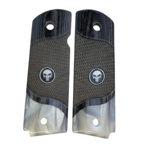 1911 Full Size
  Checkered Black Rosewood Grips w/Acrylic Pearl Accent and Black Punisher
  Medallion
