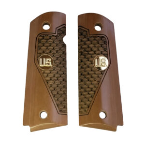 1911Full size Grips in
faux Mammoth Bark with Gold U.S. Medallion fits COLT and Most Clones