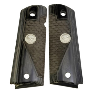 1911 Full-size Colt and
Clones Black Rosewood Grips with Dragon Scales and Silver Punisher Medallion