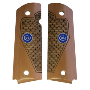 1911Full size Grips in
faux Mammoth Bark with Blue COLT Medallion fits COLT and Most Clones
