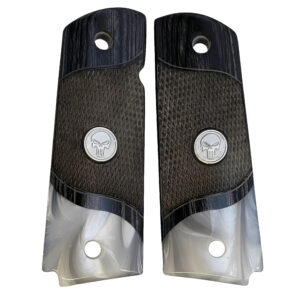1911 Full Size
  Checkered Black Rosewood Grips w/Acrylic Pearl Accent and Silver Punisher
  Medallion with Rearing Horse
