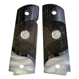 1911 Full Size Carved
  Black Rosewood Grips w/Acrylic Pearl and Silver Medallion with Rearing Horse
