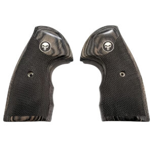 Black Rosewood Grips with
a Black Enamel Medallion with Silver Punisher for the Colt Python Grips, Colt
Python 2020 Grips, Colt 2021 Anaconda