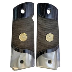 1911 Full Size
  Checkered Black Rosewood Grips w/Acrylic Pearl Accent and Gold Medallion with
  Rearing Horse