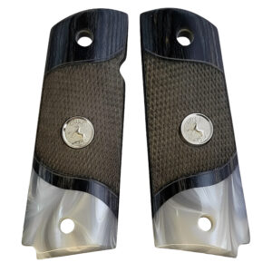 1911 Full Size
  Checkered Black Rosewood Grips w/Acrylic Pearl Accent and Silver Medallion
  with Rearing Horse