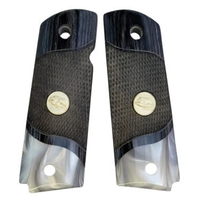 1911 Full Size
  Checkered Black Rosewood Grips w/Acrylic Pearl Accent and Gold Eagle
  Medallion
