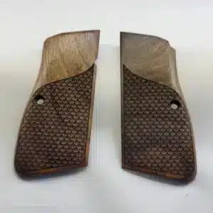 Browning Hi Power grips in walnut with scales pattern carving — fits Hi Power Mark III and P35 frames