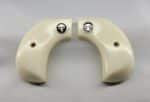 Faux ivory Ruger Wrangler Birdshead grips with skull medallion. Fits Wrangler, Vaquero & New Vaquero Birdshead. Weatherproof acrylic.