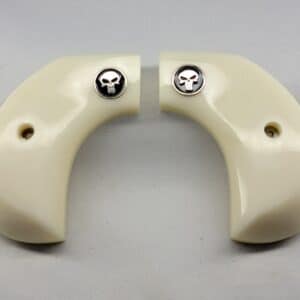 Ruger Wrangler
  Birdshead Grips in Faux Ivory Acrylic with Black Punisher Medallion
