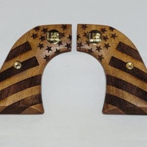 Ruger Wrangler Walnut Grips with Carved American Flag and Gold U.S. Medallion
