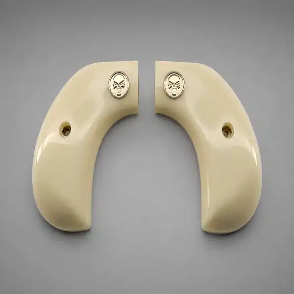 Ruger Wrangler faux ivory grips with silver skull medallion on Bird's Head frame