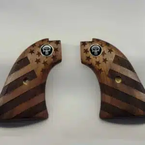 Heritage Rough Rider American Flag Grips Black Punisher — carved solid walnut with Black Punisher medallion for .22 LR and .22 Magnum