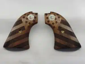 Heritage Rough Rider American Flag Grips Texas Star Medallion — carved solid walnut for .22 LR and .22 Magnum single-action revolver