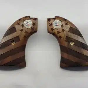 Heritage Rough Rider American Flag Grips Texas Star Medallion — carved solid walnut for .22 LR and .22 Magnum single-action revolver