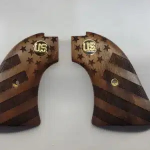 Heritage Rough Rider American Flag Grips US Gold Medallion — carved solid walnut for .22 LR and .22 Magnum single-action revolver