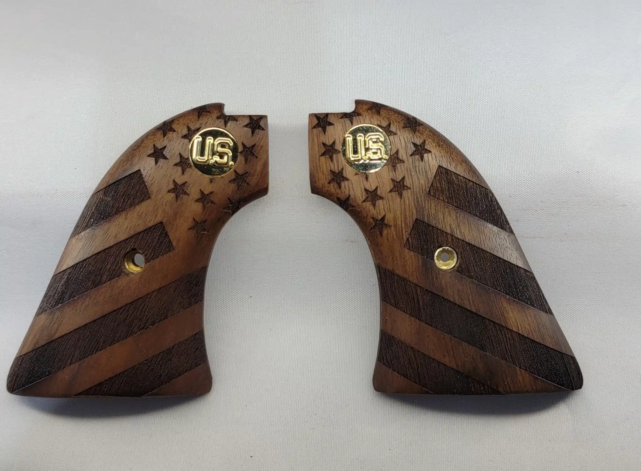 Heritage Rough Rider American Flag Grips US Gold Medallion — carved solid walnut for .22 LR and .22 Magnum single-action revolver