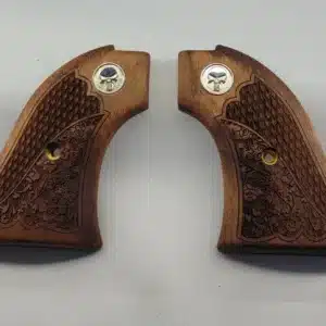 Heritage Rough Rider Punisher Grips — solid walnut with oakleaf checkering and Silver Punisher medallion for .22 LR and .22 Magnum