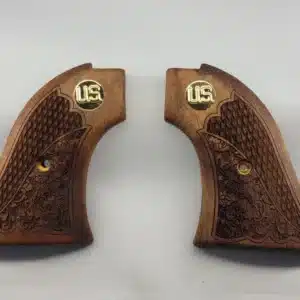 Heritage Rough Rider US Gold Medallion Grips — solid walnut with oakleaf checkering for .22 LR and .22 Magnum revolver