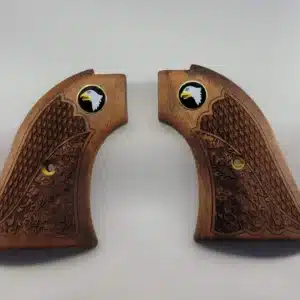 Heritage Rough Rider walnut grips with oakleaf checkering and Screaming Eagle medallion — CNC-fit for Heritage Arms .22 LR and .22 Magnum revolvers