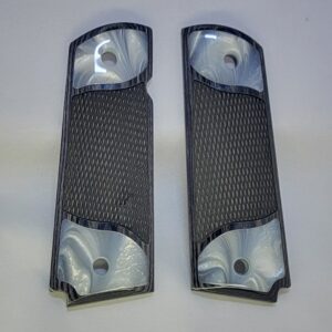 1911 Full Size Grips – Checkered Black Rosewood with Acrylic Pearl Accents, CNC Machined Wood Replacement Grip Panels for Colt Government Model & 1911 Clones