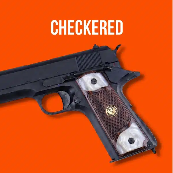 Checkered walnut wood gun grips with diamond pattern texture for 1911 pistol